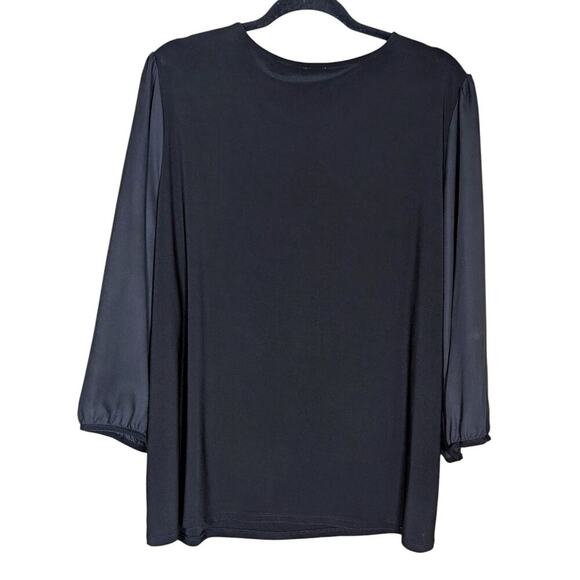 Anne Klein Black Top Sheer Long Sleeves Size XL Dressy Blouse Front Cutout - Picture 2 of 9